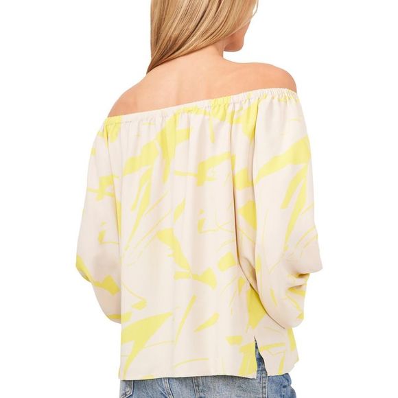 Vince Camuto Womens Ivory Off-The-Shoulder Printed Puff Sleeve Blouse Top NWT - Picture 2 of 2